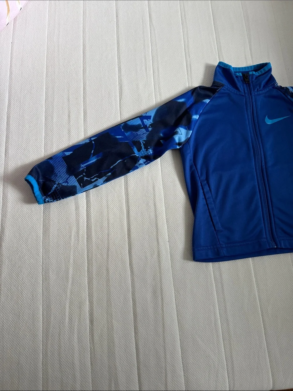 Nike Boys Blue Full-Zip Jacket with Patterned Sleeves